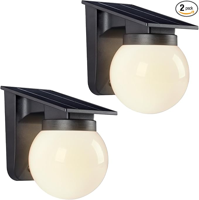 Solar Wall Lights Outdoor, 2 Pack, 3 Lighting Modes, IP65 Waterproof, Wireless Solar Powered LED Lights for Backyard, Garden, Fence, Patio, Front Door - Bright & Durable Outdoor Lighting