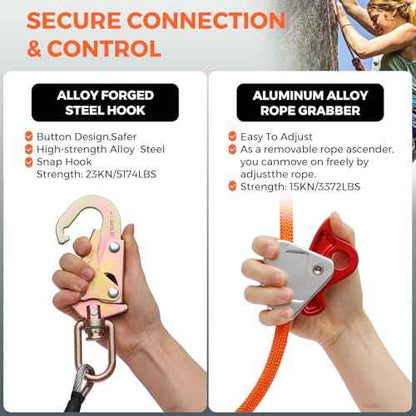 Tree Climbing Flipline Kit - Flip Line1/2 X8ft Tree Climbing Rope with Triple Lock Carabiner Adjuster Steel Swivel Snap for Fall Protection,Climbing Tree Equipment