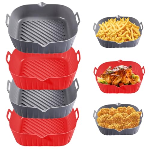 Silicone Liners Square for Air Fryer, 2 Pcs Non-stick Food-grade Reusable Basket Silicone Pot Baking Tray Airfryer Accessories, Top Size 8 inches, Bottom Size 7 inches