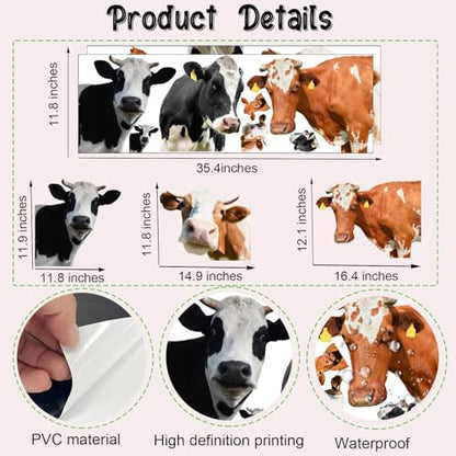 Funny Cow Wall Stickers, Cute Animal Cattle Vinyl Window Decals, Removable Farm Cow DIY Wall Art for Farmhouse Window Kids Bedroom Decor