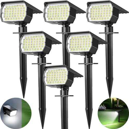 Solar Spot Lights Outdoor 6 Pack, [46 LED/3 Modes] Solar Landscape Spotlights Waterproof, 2-in-1 Auto On/Off Solar Powered Lights for Outside Yard Garden Wall Pathway(Cool White)