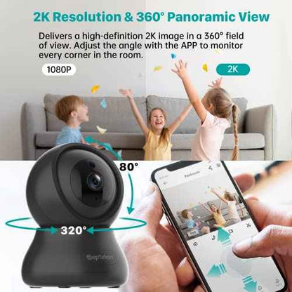 Septekon Indoor Security Camera 2K, 360¡ÆPan Tilt Baby Monitor Pet Camera 2 Pack, 2.4GHz Wi-Fi Camera with Night Vision, Motion Detection, 2-Way Audio Siren, Cloud/SD Card, Works with Alexa, Black