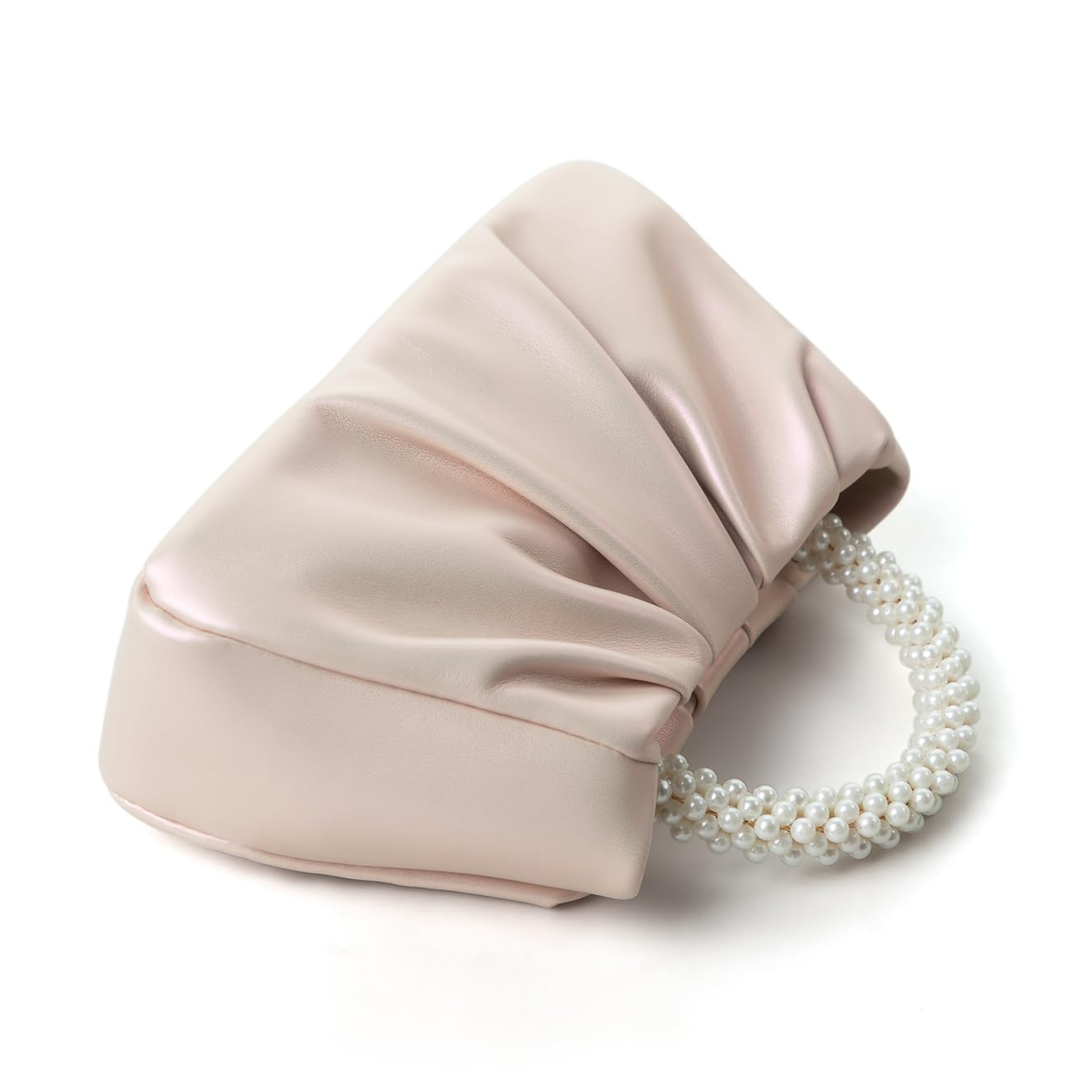 Beatfull Evening Purse Women Small Pearl Handbags Soft Leather Ruched Bag Wedding Bridal Clutch Party Prom Crossbody Purses