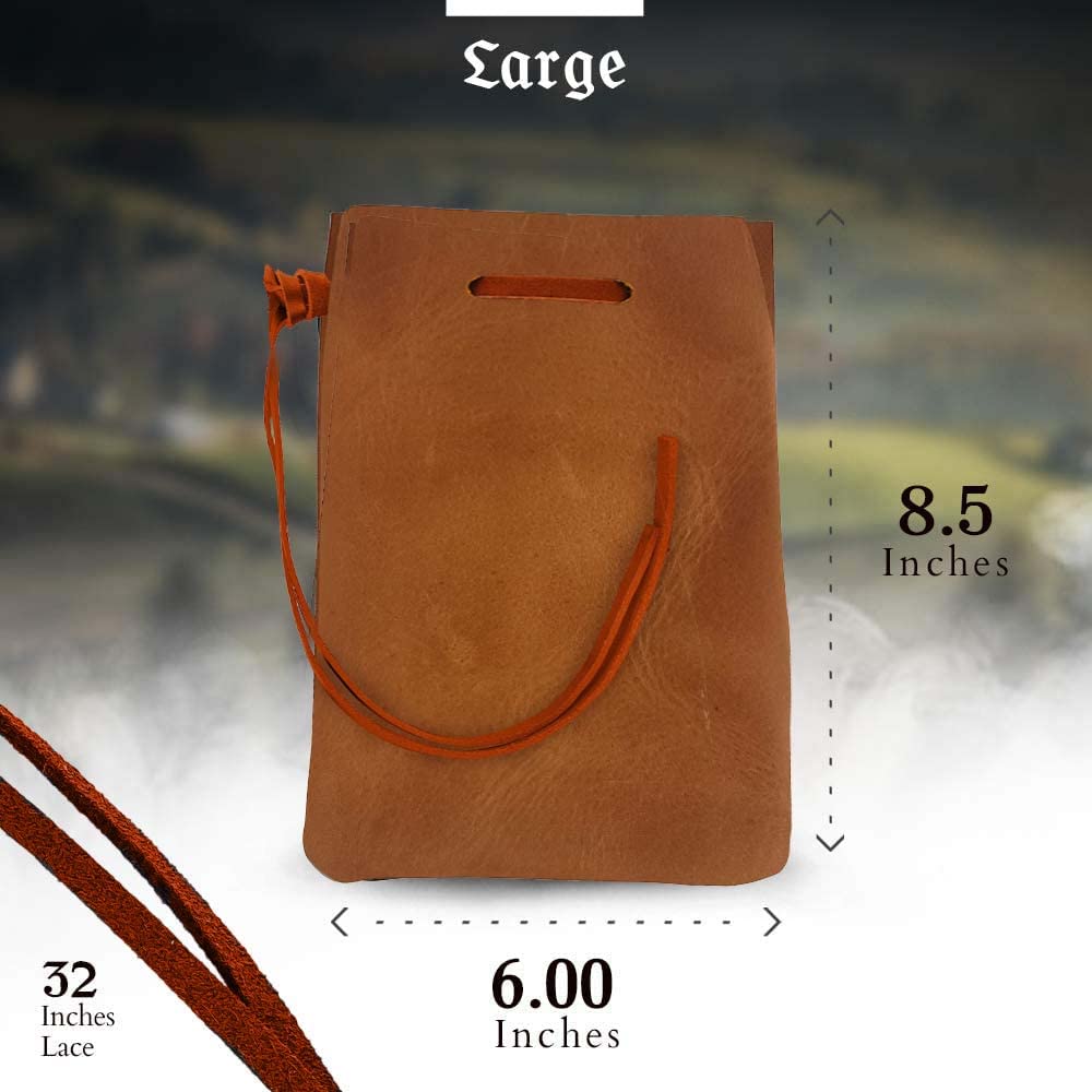 Nabob Leather Leather Drawstring Pouch, Coin Bag, Medicine Tobacco Pouch Medieval Reenactment Made in U.S.A Size 8.5" x 6"