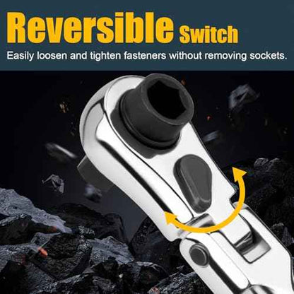 1/4" Ratchet Wrench, 72-Tooth Flex Head Ratchet for Ultra Tight Spots - Socket & Bit Driver, Chrome finish, 2-IN-1 Pocket Mini Ratchet for Engine Bays, Seat Rails, Bike Bodywork | 4.5" Long