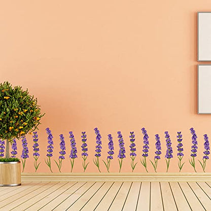 Maydahui 6 Sheets Lavender Flowers Wall Decals Garden Purple Floral Wall Corner Stickers(7.25 x 54 Inch) Peel Stick Removable Art Mural Decor for Living Room Nursery Bedroom