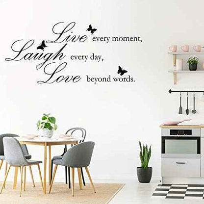 Zonon 2 Sheets Live Every Moment Laugh Every Day Love Beyond Words Stickers Vinyl Wall Decals Motivational Wall Quote Sayings Stickers Inspirational Quote Butterfly Wall Home Decors