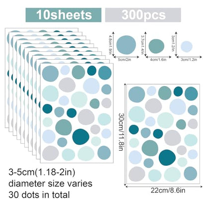 300 Pcs Self-Adhesive Irregular Dot Wall Stickers - 10 Sheets Removable Waterproof Vinyl Wall Decals for Nursery, Kids Room, Living Room, Playroom, Classroom, Home Decor (Gradient Blue)