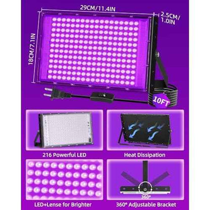 200W LED Black Lights IP66 Waterproof Black Light Outdoor with 10ft Plug+Switch, Flood Blacklight for Halloween Glow in The Dark Party Stage Light Neon Glow Birthday 2 Pack