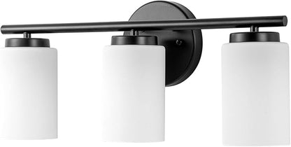3-Light Bathroom Vanity Lighting Fixture, Industrial Black Wall Light Sconce Frosted Milky White Glass Shade