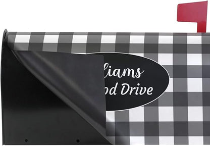 Kcldeci Custom Address Mailbox Covers Magnetic - Personalized Mailbox Magnet Decor Black Plaid Standard Size 21x18