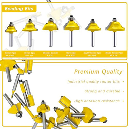 LU&MN Carbide Tipped Router Bit Set ( 35 PCS) with 1/4" Shank Wood Milling Saw Cutter, Multi-Purpose (Woodworking Tools for Home Improvement and DIY)