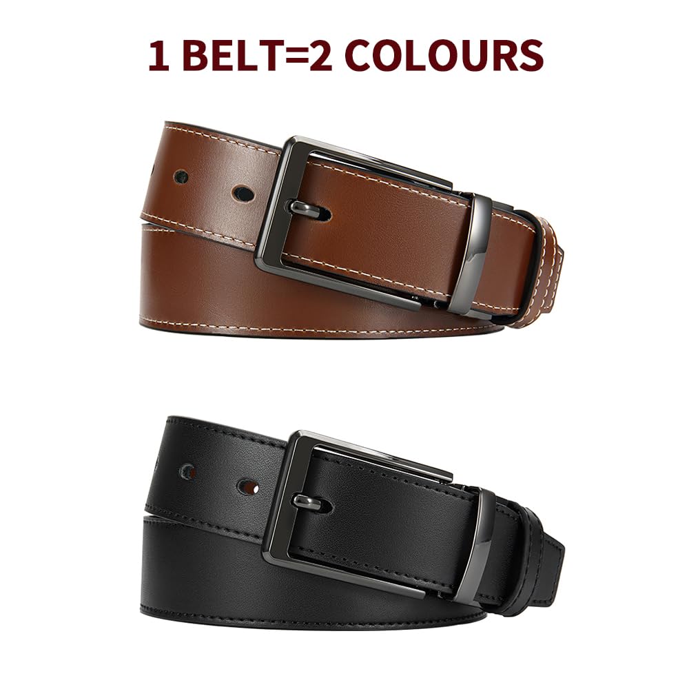 DOOPAI Reversible Leather Belt for Men 1.25" - Dual Sided Dress and Casual Belt, Trim to Fit, 2 Styles in One Belt