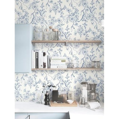 Peel and Stick Wallpaper Periwinkle Blue Wall Paper Floral Contact Paper Removable Self Adhesive Leaf Boho Waterproof Wallpaper for Walls Vinyl Rolls 16.1"x78.7"