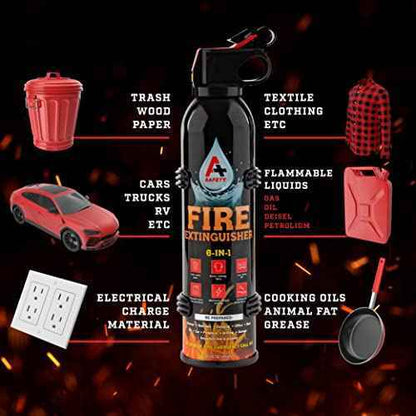 A+ Safety Portable Fire Extinguisher | 6-in-1 Small Fire Extinguisher for Home, Garage, Kitchen, Car | For Electric, Textile and Grease Fires | Non-Toxic, Easy Clean | Wall Mount Incl (2PK)