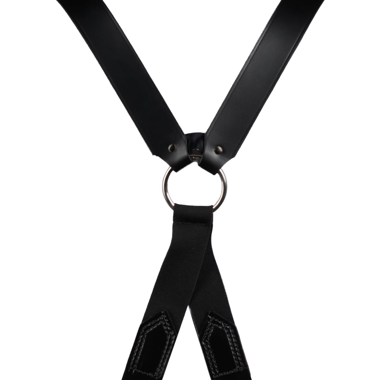 JAY-PEE Firefighter Leather Suspenders with Loop Attachment - Full Grain Black Leather, 4-Point Connection Adjustable Straps