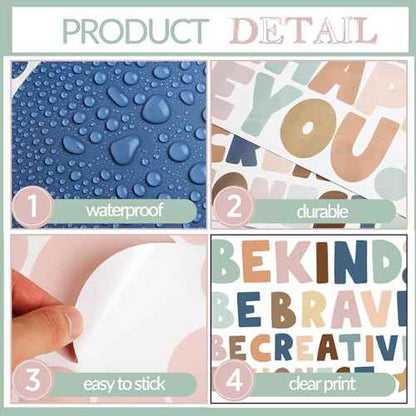 TaoBary 332 Pieces Polka Dots Wall Sticker Colorful Inspirational Circle Wall Decal Motivational Phrases Sticker Letter Sticker Be Thankful, Be Brave Decal for Classroom Nursery Playroom (Boho)