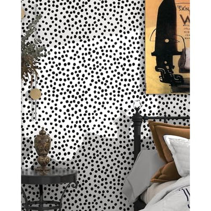 Modern Peel and Stick Wallpaper 17.3" x 78.8" Self Adhesive Wallpaper Black and White Contact Paper Polka Dot Removable Wall paper Decorative for Bedroom Bathroom Cabinets and Countertops Vinyl Roll