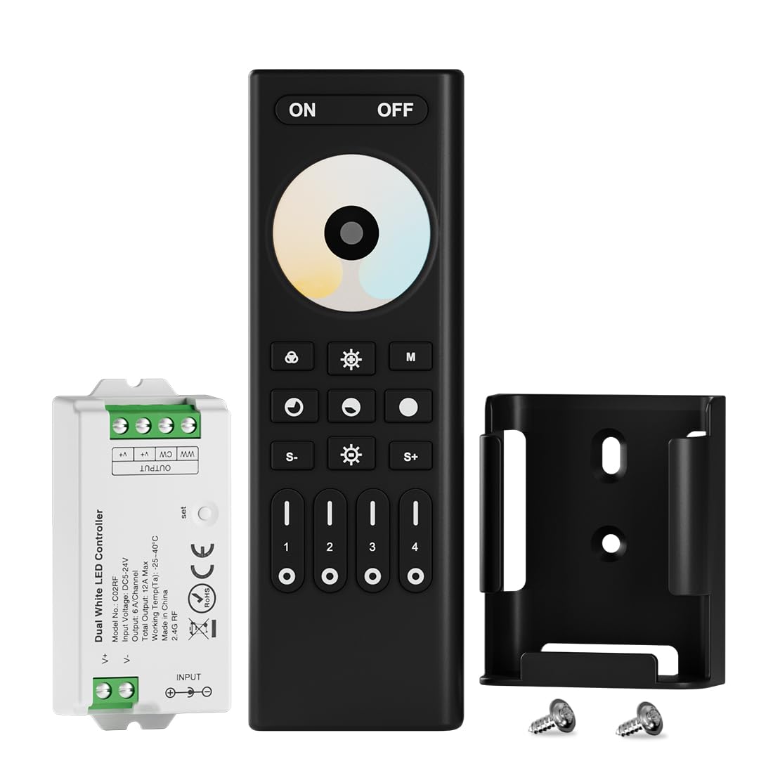 BTF-LIGHTING 5050SMD FCOB COB Dimming RF 2.4GHz Wireless Remote RC01RFB &4PCS C01RF Tuya Controller Kit 4 Zones Group Control PWM Single Color (+V -V) 2pin LED Neon Rope Light DC5V DC12V DC24V