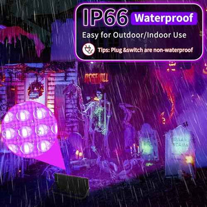 100W Black Lights with Switch+Plug, IP66 Waterproof, LED Blacklight Flood Light for Glow Party, Halloween, Bedroom, Fluorescent Poster, Body Paint, 4 Pack