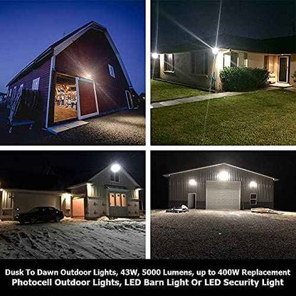Dusk to Dawn Outdoor Lighting, 43W LED Barn Lights Outdoor, 5000LM 400W Replace Yard Lights, 5000K Daylight Security Area Street Light, 120V Waterproof Garage Parking Lot Flood Light