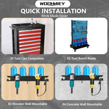 Wall Mount Tool Organizer with Spray Bottle Holder and Angle Grinder Holder, Metal Garage Tool Organizer, Power Tool Storage Rack, Detailing Brush Holder, Wall Mounted Storage Rack