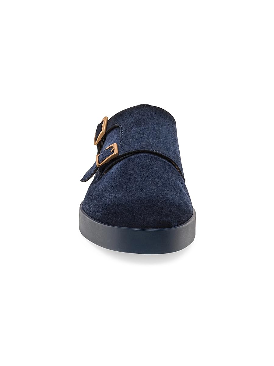 Santoni, Atlantis Suede Double Monk Strap Shoes, 10 D, Blue