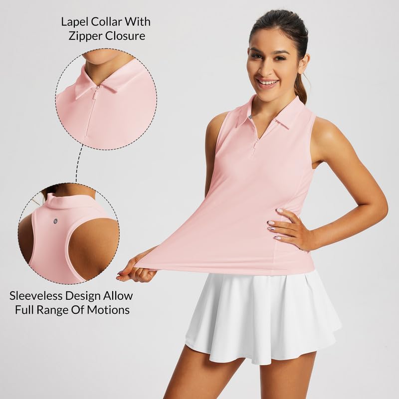 baleaf Women's Golf Shirts Tank Tops Sleeveless Tennis Polo Racerback with Collar Athletic Tanks Quick Dry-Pink-M