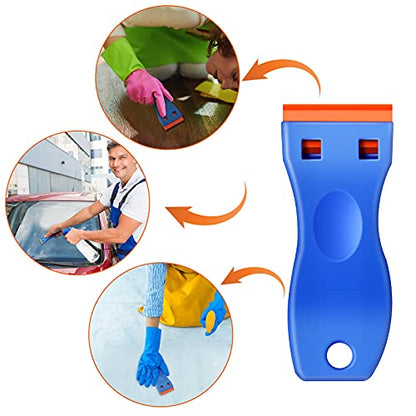 Plastic Razor Blade Scraper, 4 Pieces Scraper Tools with 100 Pieces Plastic Blades for Gasket Remover, Stickers, Decals, Adhesive, Labels, Paint, Glass, Car, Windows