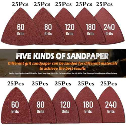 260pcs Oscillating Tool Sanding Pads Kit, 5pcs Triangle Sanding Pads and 5pcs Finger Sanding Pad, 250pcs Multitool Sandpaper Set, Multi Tool Sanding Attachment Fit for Finishing Wood