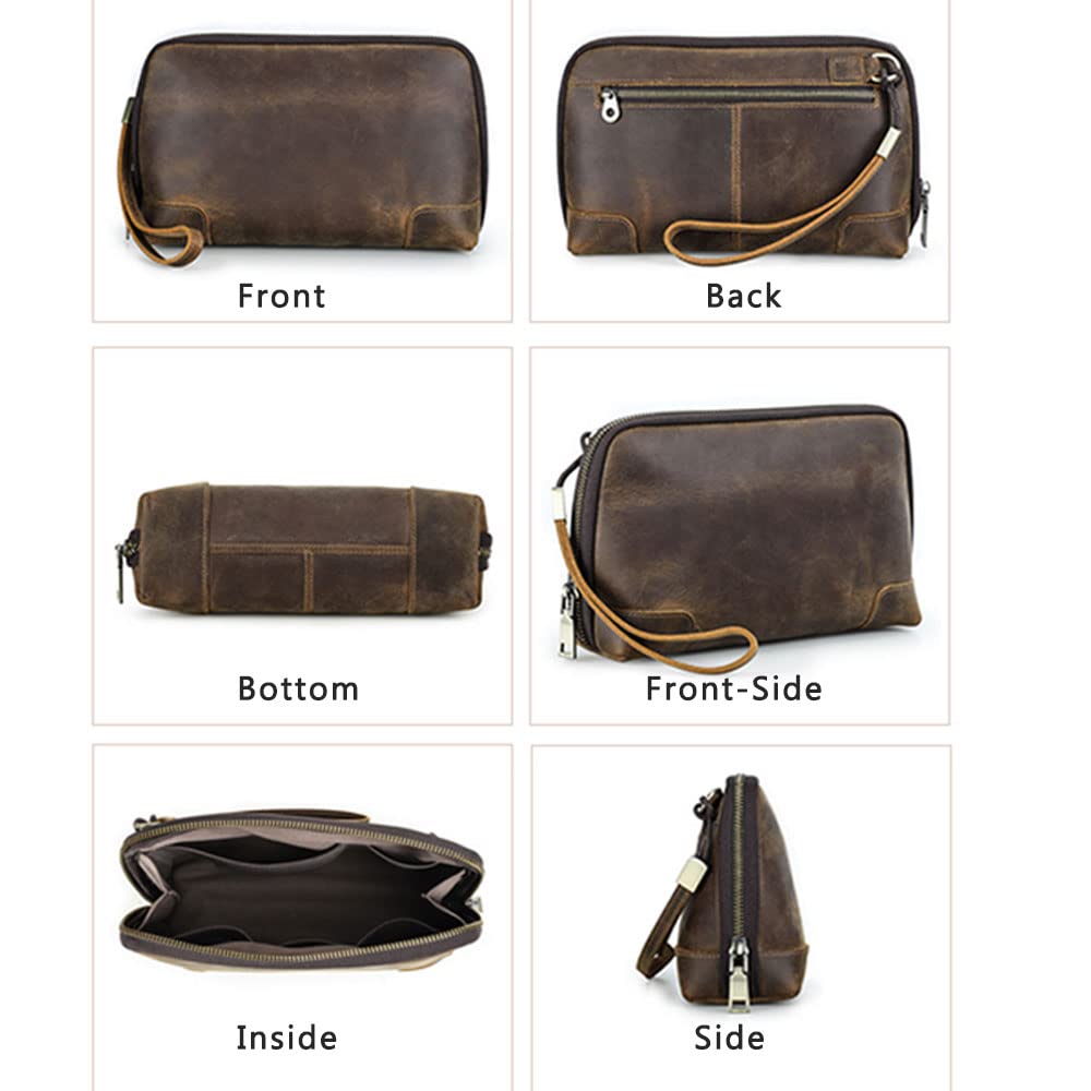 Contacts Crazy Horse Leather Travel Electronic Organizer Cables Chargers Accessories Storage Case Holder Clutch Bag