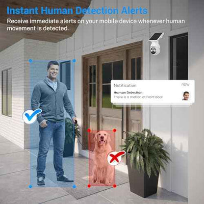 1080p Security Camera Wireless with Solar Panel, AI Human Detection, 2-Way Audio, Color Night Vision, 2.4G WiFi Only, Cloud Storage (Sold Separately), Indoor/Outdoor Surveillance Bullet Cam (WiFi)
