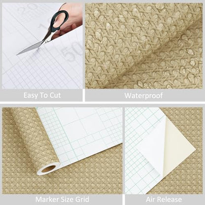WESTICK Rattan Wallaper Peel and Stick Non-Textured Cane Contact Paper for Cabinets Self Adhesive Cane Weave Webbing Wicker Weave Vinyl Stick on Rattan Paper for Furniture Dresser Bedroom 15.8"x80"