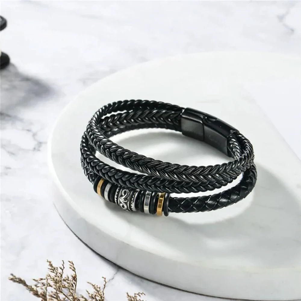 LIU JUN To My Son Grandson Bracelet From Mom Grandma, Infinity Knot Love You Forever Linked Together Handmade Leather Cuff Mens Birthday Weave Gift Jewelry (Love You Forever)