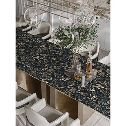 Dimoon 78.7"x16.1" Delicate Floral Peel and Stick Wallpaper Black Golden Thicken Waterproof Leaf Vintage Flower Contact Paper Self Adhesive Wallpaper Removable, Shelf Liner Decal Vinyl Roll