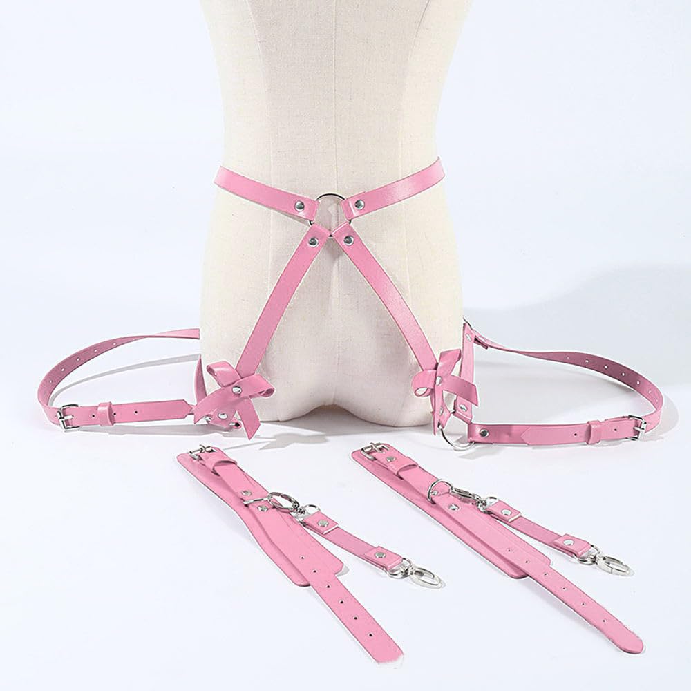 Punk Leather Thigh Straps,Pink Leather Garter Body Harness ﻿ Garter Belts,Adjustable Gothic Waistband Thigh Garter,Fashion Rave Accessories Belt,For Bout Carnival Party Gift