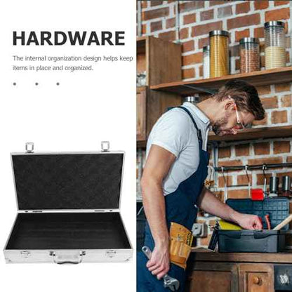 DOITOOL Metal Briefcase,Silver Aluminum Briefcase with Lock,Hard Case Locking Case,Portable Carrying Case,Metal with Ripple Foam,14.15x7.86x2.95 Inch