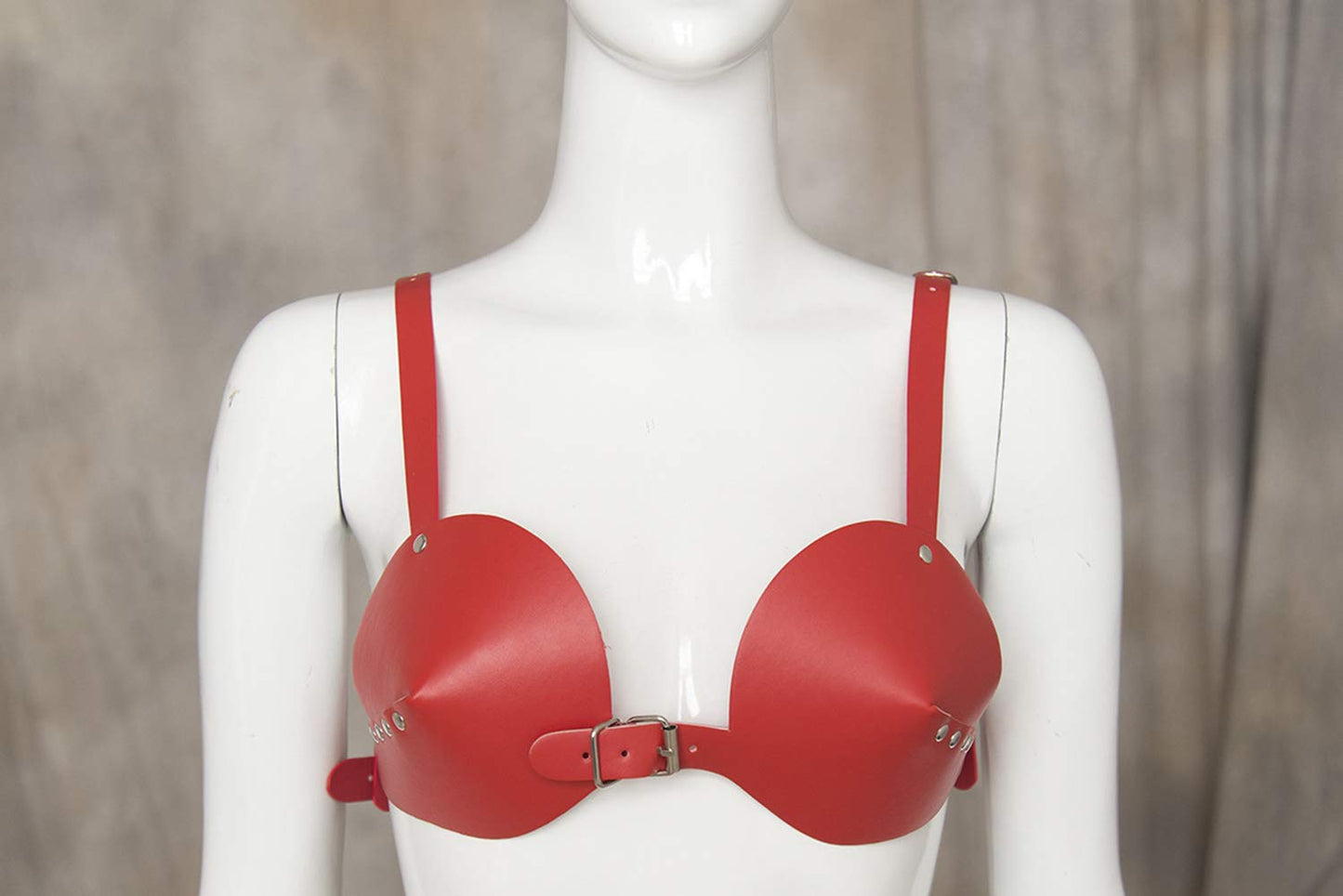 Women's Leather Bullet Cup Bra Body Harness Adjustable Brooch Buckle Punk Lingerie Bra Catwoman Costume(red) One Size