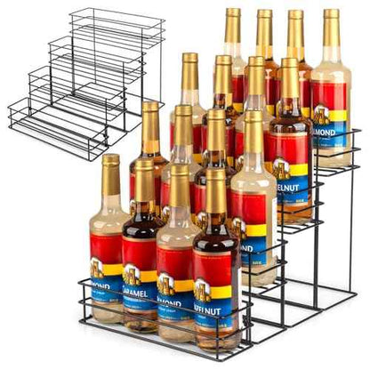 16 Bottle Capacity Coffee Syrup Organizer 4 Tier Coffee Syrup Stand Shelf for Coffee Bar Accessories for Coffee Bar Kitchen Small Wine Rack for Bar Family Storage for Syrup Wine Dressing