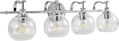 ANDY STAR 4-Light Bathroom Vanity Light, Chrome Wall Sconce, Anti-Rust Metal Bathroom Light with Hight-Quality Clear Glass, Bath Wall Lamp for Mirror, Kitchen, Living Room, Bedroom, Hallway, 30.5"