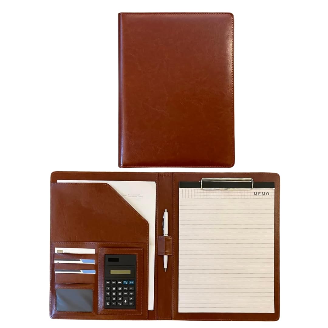 Poshieca Leather Portfolio Binder for Business use, Document Organizer with Smart Storage, Calculator, Writing pad, – padfolio All in one, Professional Binder Portfolio for Women and Men