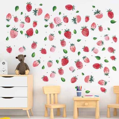 8 Sheet Strawberry Wall Decal, Peel and Stick Strawberry Wall Sticker for Kids Room Dining Room Kitchen