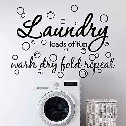 Laundry Room Vinyl Wall Decal Bubble Sticker Saying Laundry Loads of Fun Wall Decor Wash Dry Fold Repeat Quote Sticker Laundry Art Signs for Room Home Apartment