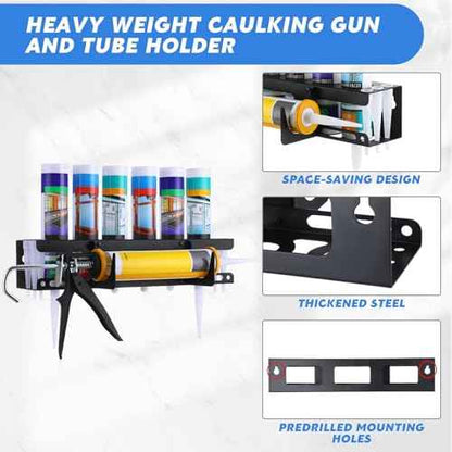 Hicarer 2 Packs Caulking Tube and Gun Holder Caulking Gun Storage Rack with Horizontally Base Sealant Organizer for Garage and Workspace Wall Mounted Tubes Nozzle