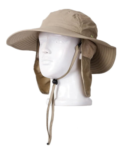 Home Prefer Adult UPF 50+ Sun Protection Cap Wide Brim Fishing Hat with Neck Flap Khaki