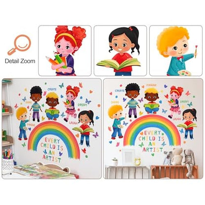Every Child is an Artist Wall Decal Inspirational Quotes Stickers DIY Peel and Stick Rainbow Wall Decals for Kids Girls Teens Classroom School Nursery Daycare Decoration