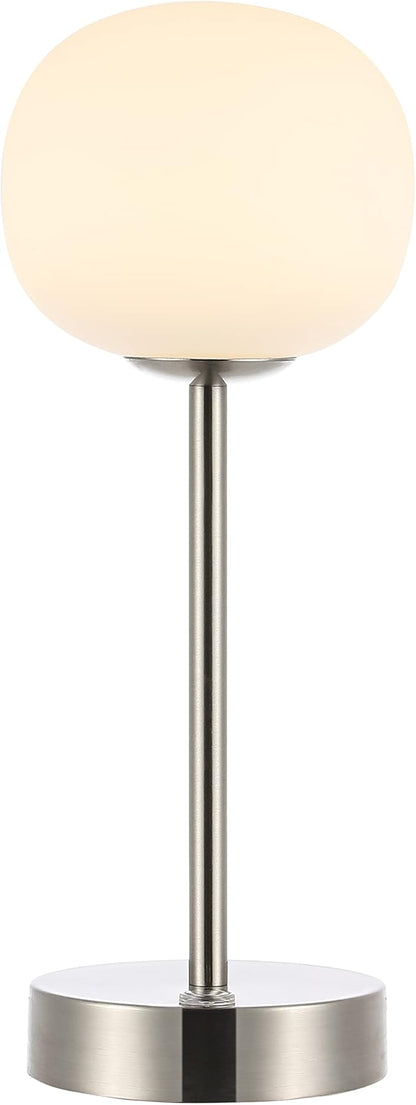 JONATHAN Y JYL7108A Natalia 12.25" Modern Minimalist Iron Rechargeable Integrated LED Table Lamp Contemporary Bedside Desk Nightstand Lamp for Bedroom Living Room Office, Nickel/White