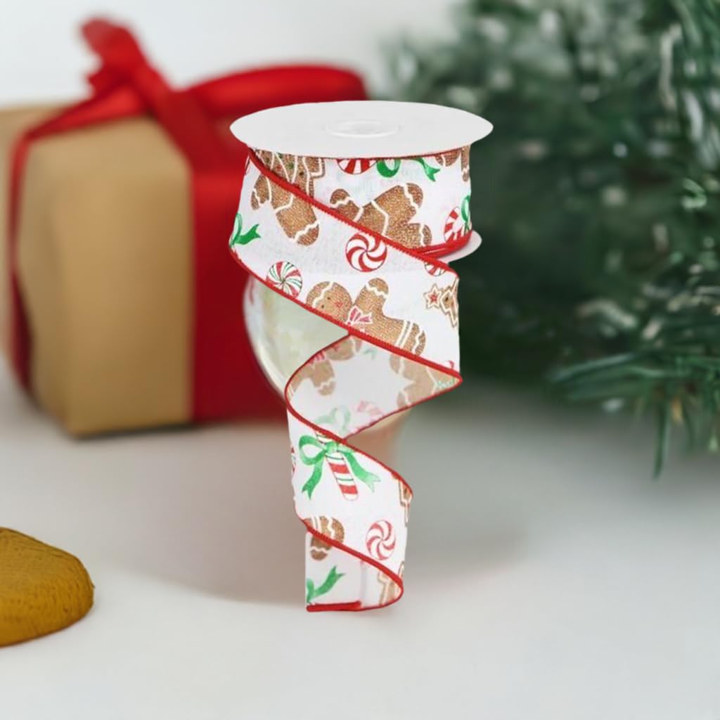 Craig Bachman 1.5" x 10yd Gingerbread Candy Royal Wired Edge Ribbon, Festive Christmas Cookie Theme for Wreaths, Holiday Baking Decor, Tree Garlands & Sweet Treat Gift Wrap
