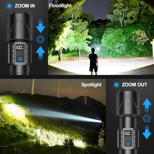Banral Rechargeable Tactical Flashlights High Lumens - 5000mAh Super Bright LED Powerful Flash Light, Waterproof Handheld USB C Flashlight for Home,Car,Camping,Emergencies,5 Modes,Zoomable (1, Black)