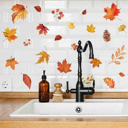 Fall Wall Stickers Maple Leaves Wall Decals Small Room Mural Stickers for Autumn Thanksgiving Home School Office Party Decor, 7.9 x 11.8 Inch, 9 Sheets